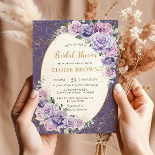 Purple Lilac Lavender Roses Floral Bridal Shower Invitation