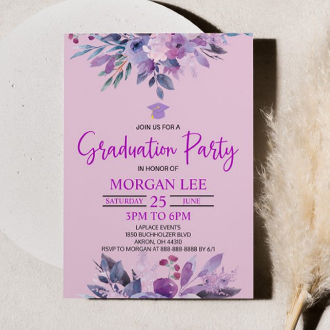 Purple Lilac Lavender Violet Plum Graduation Party Invitation (Creator Uploaded)