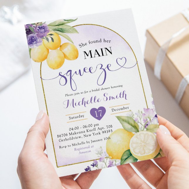 Purple Lilac Lemon Main Squeeze Bridal shower Invitation (Creator Uploaded)