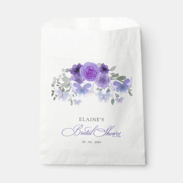 Purple Lilac Lifetime of Butterflies Bridal Shower Favour Bags (Front)