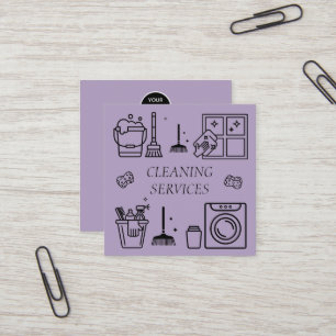 Purple Lilac Logo Cleaning Services Commercial Square Business Card