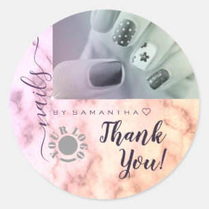 Purple Lilac Marble Elegant Calligraphy Thank You Classic Round Sticker