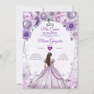 Purple Lilac Mis Quince 15 Anos Crown Quinceañera Invitation