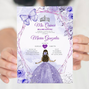 Purple Lilac Mis Quince 15 Anos Crown Quinceañera Invitation