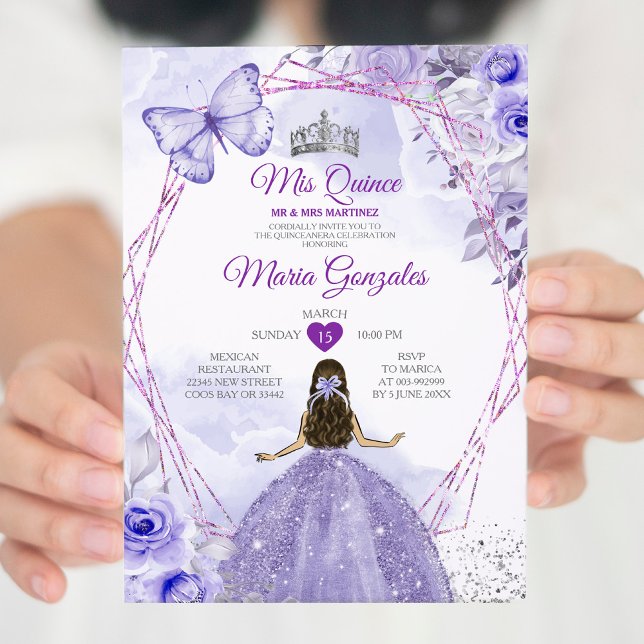 Purple Lilac Mis Quince 15 Anos Crown Quinceañera Invitation (Creator Uploaded)