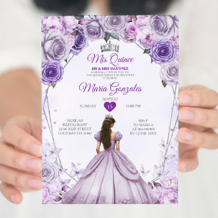 Purple Lilac Mis Quince 15 Anos Crown Quinceañera Invitation