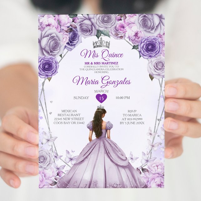 Purple Lilac Mis Quince 15 Anos Crown Quinceañera Invitation (Creator Uploaded)
