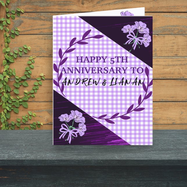 Purple Lilac Modern Boho 5th Wedding Anniversary Announcement (Creator Uploaded)