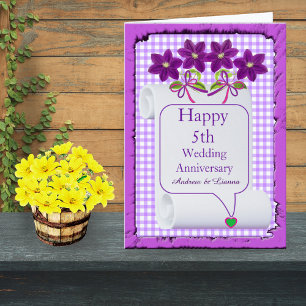 Purple Lilac Modern Floral 5th Wedding Anniversary Card