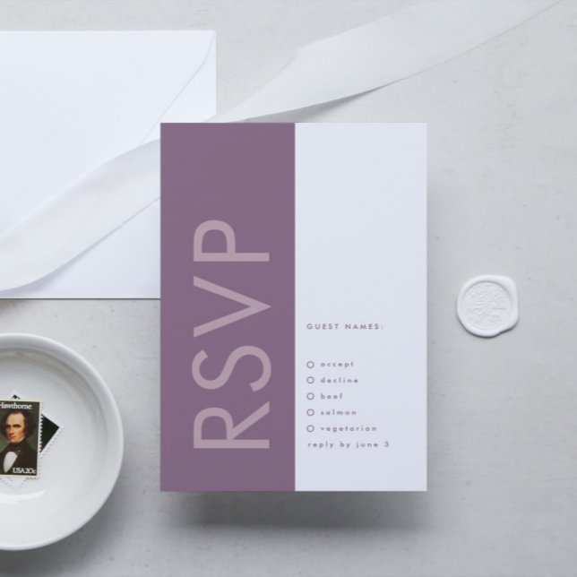 Purple Lilac Modern Monogram Bold Wedding RSVP Card (Creator Uploaded)