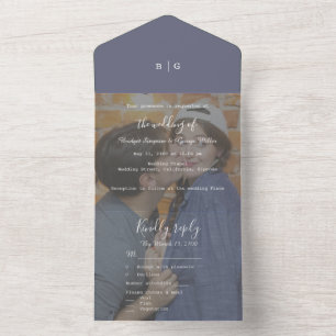 purple lilac monogram photo wedding all in one invitation