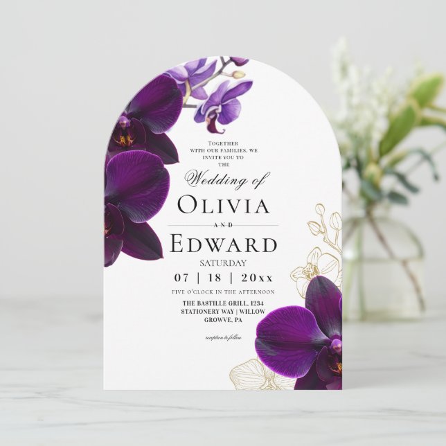 Purple Lilac Orchid Wedding  Invitation (Standing Front)