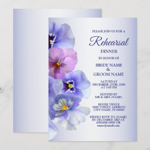 Purple Lilac Pansy Floral Wedding Rehearsal Dinner Invitation