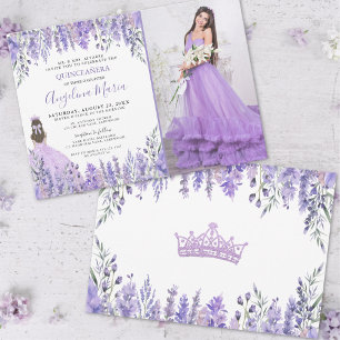 Purple Lilac Photo Floral Quinceañera Invitation