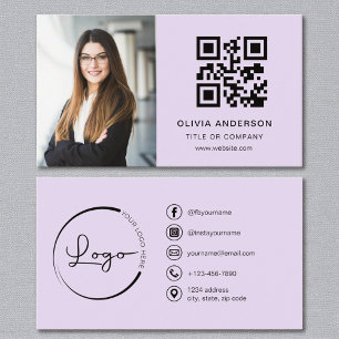 Purple Lilac Photo White QR Code Social Media Business Card