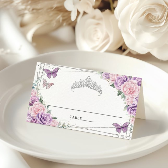 Purple Lilac Pink Floral Butterflies Quinceañera Place Card (Creator Uploaded)