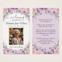 Purple Lilac Pink Floral Funeral Memorial Bookmark