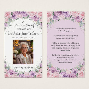 Purple Lilac Pink Floral Funeral Memorial Bookmark