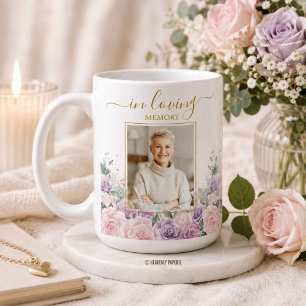 Purple Lilac & Pink Floral Photo Funeral Memorial Coffee Mug