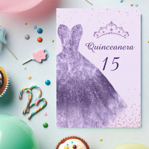Purple Lilac Quinceanera Dress 15th Birthday Invitation