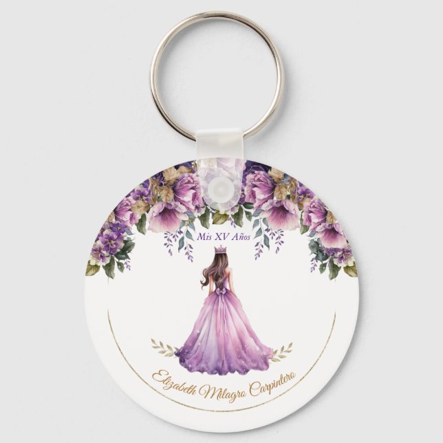 Purple Lilac Quinceañera Keychain (Front)