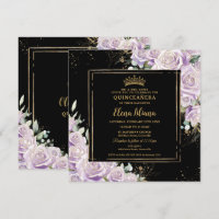 Purple Lilac Rose Floral Gold Quinceanera Sweet 16