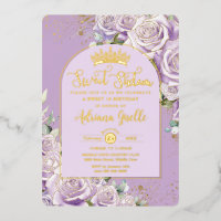 Purple Lilac Roses Floral Gold Sweet 16 Birthday