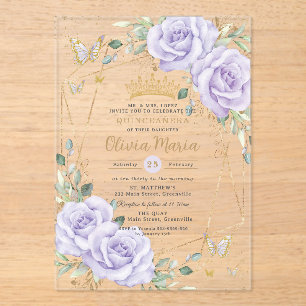 Purple Lilac Roses Quinceanera Mis 15 Anos Acrylic Invitations