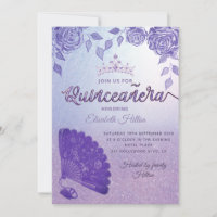 Purple Lilac roses romantic hand fan Quinceañera