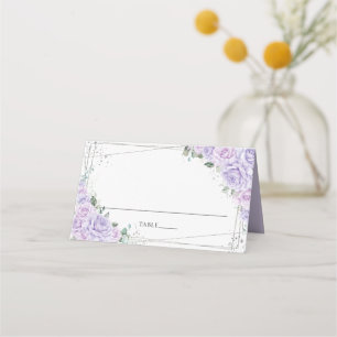 Purple Lilac Roses Silver Quinceañera Birthday Place Card