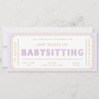 Purple Lilac Stripe Babysitting Gift Voucher Card