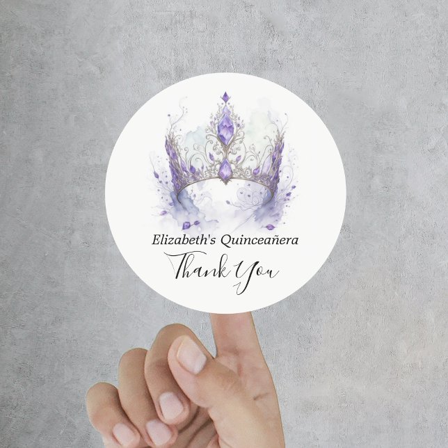 Purple Lilac Tiara Quinceañera Thank You Classic Round Sticker (Purple Lilac Tiara Quinceañera Thank You Classic Round Sticker
)