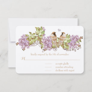 Purple Lilac Vintage Birds Wedding Invitations