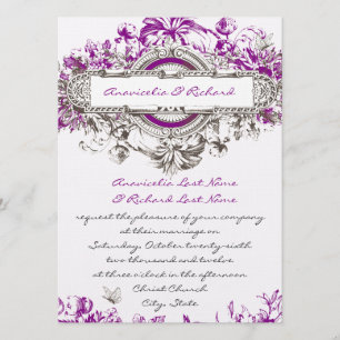 Purple Lilac Vintage Floral Wedding Invitation