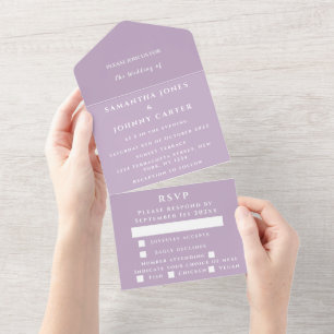 Purple Lilac Violet Lavender Modern Wedding All In One Invitation