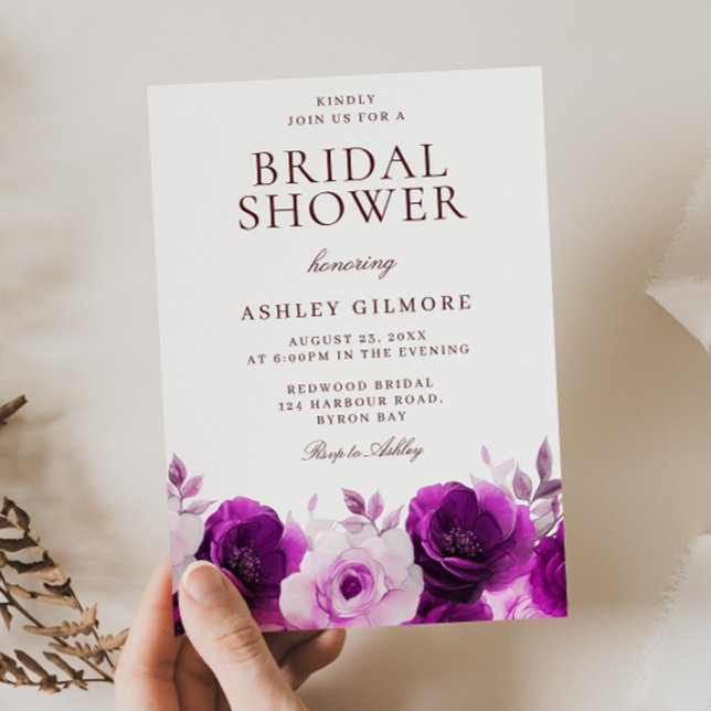 Purple Lilac Violet Roses Floral Bridal Shower Invitation (Creator Uploaded)