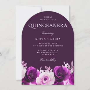 Purple Lilac Violet Roses Floral Quinceanera Arch Invitation