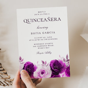 Purple Lilac Violet Roses Floral Quinceanera Invitation