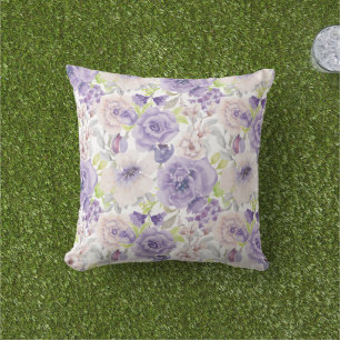 Purple Lilac Watercolor Floral Botanical Cushion