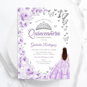 Purple Lilac Watercolor Floral Quinceanera Invitation