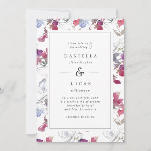 Purple & Lilac Watercolor Sweet Pea Floral Wedding Invitation