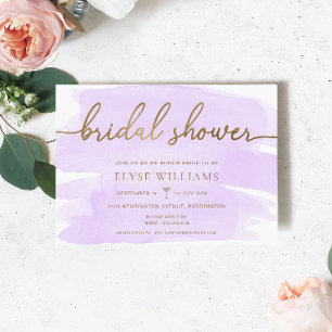 Purple Lilac Watercolour Gold Bridal Shower Invitation