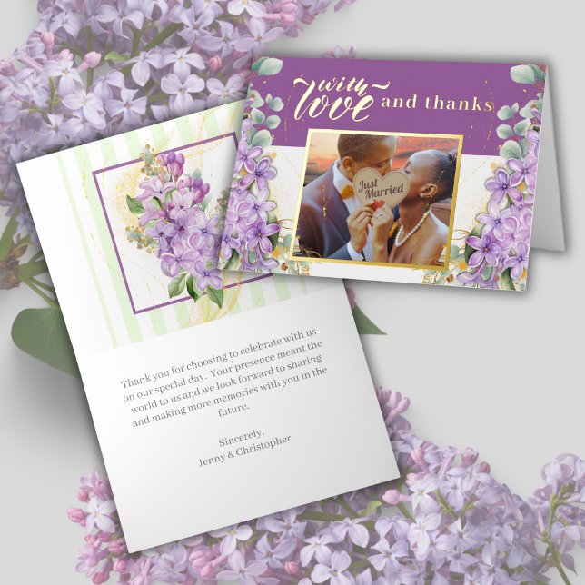 Purple Lilac Wedding Foil Thank You Card (Creator Uploaded)