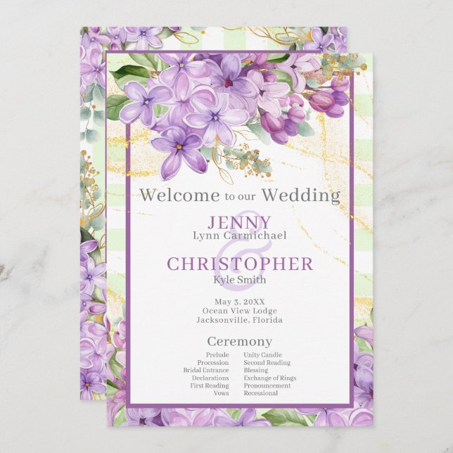 Purple Lilac Wedding Program Programme (Front/Back)