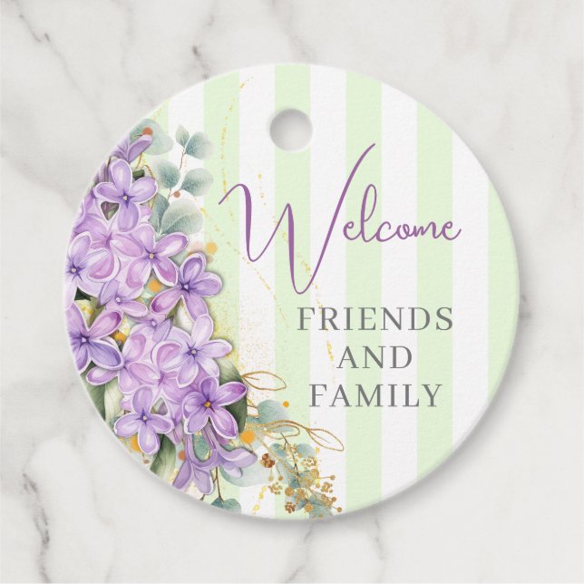 Purple Lilac Wedding Welcome Favour Tag (Front)