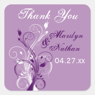 Purple Lilac White Floral 1.5" Wedding Sticker