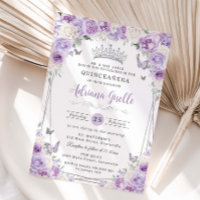Purple Lilac White Floral Silver Quinceañera XV 16