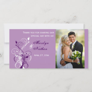 Purple, Lilac, White Floral Wedding Photo Card