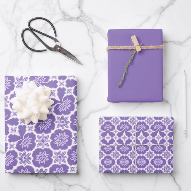 Purple, Lilac & White Moroccan Pattern Wrapping Paper Sheet (Front)