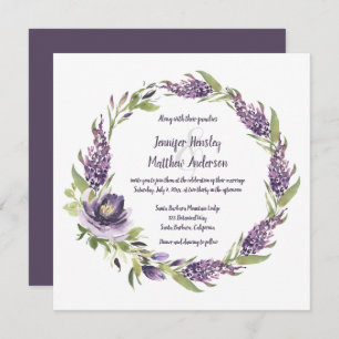 Purple Lilacs and Peonies With Greenery Wreath Invitation